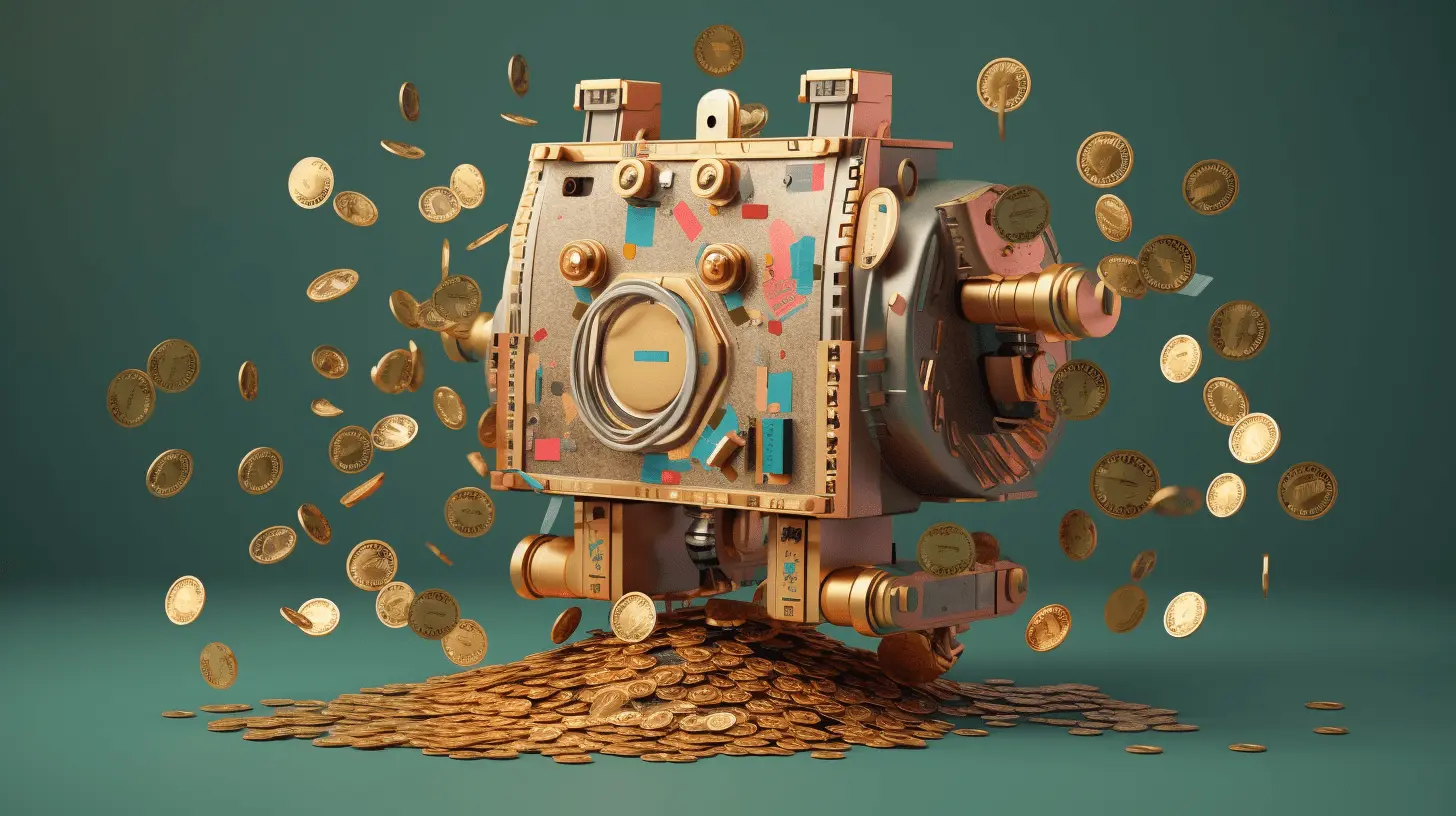 An AI bot surrounded by gold coins