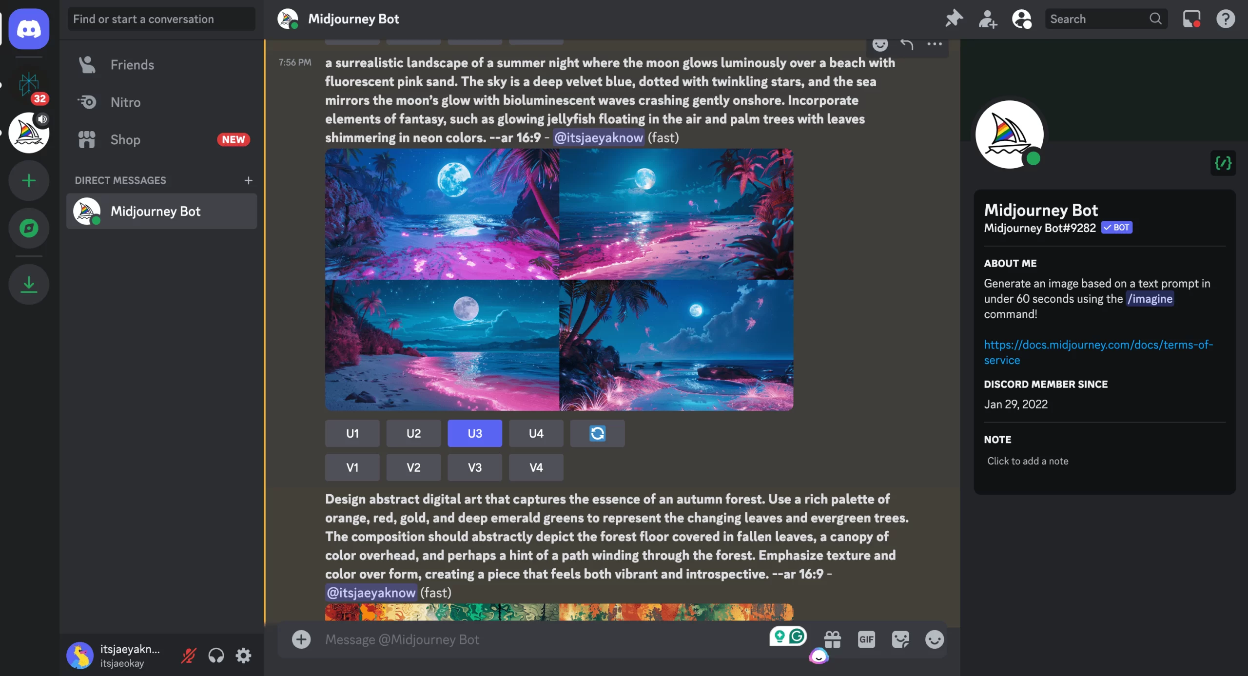Screenshot of the midjourney ai bot in discord