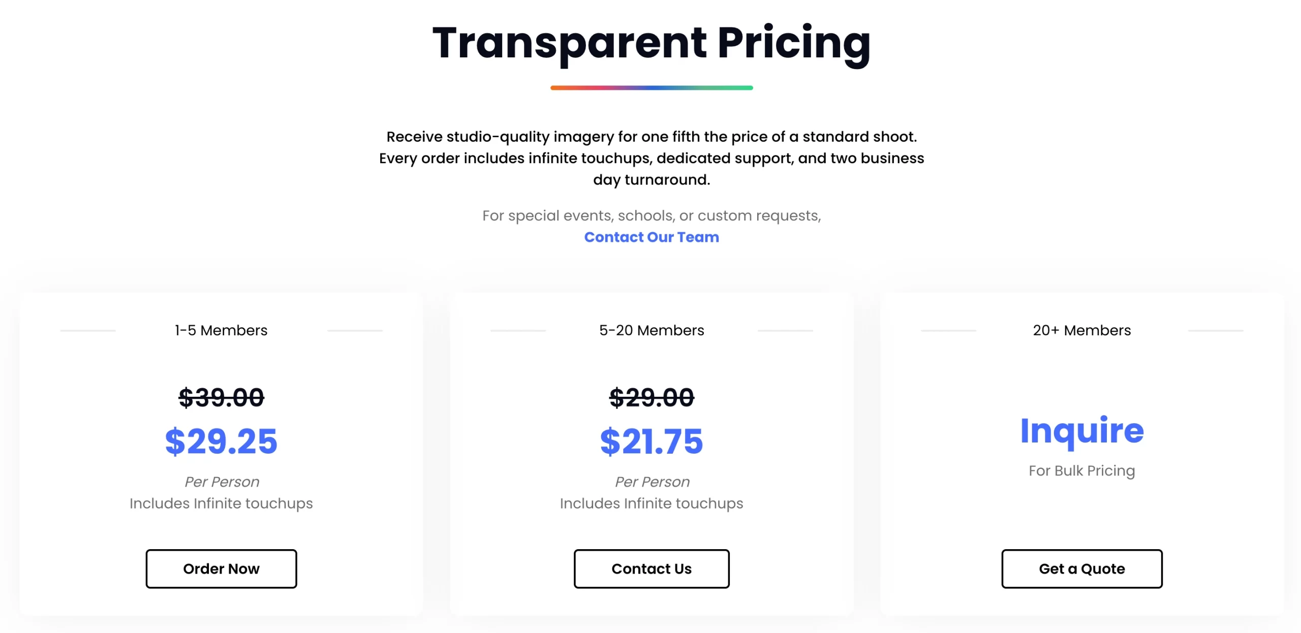 StudioShots pricing options