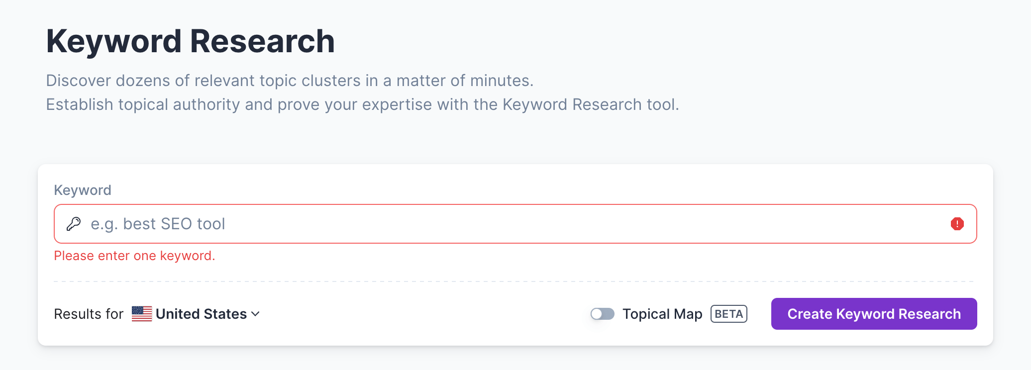 Surfer SEO's keyword research tool