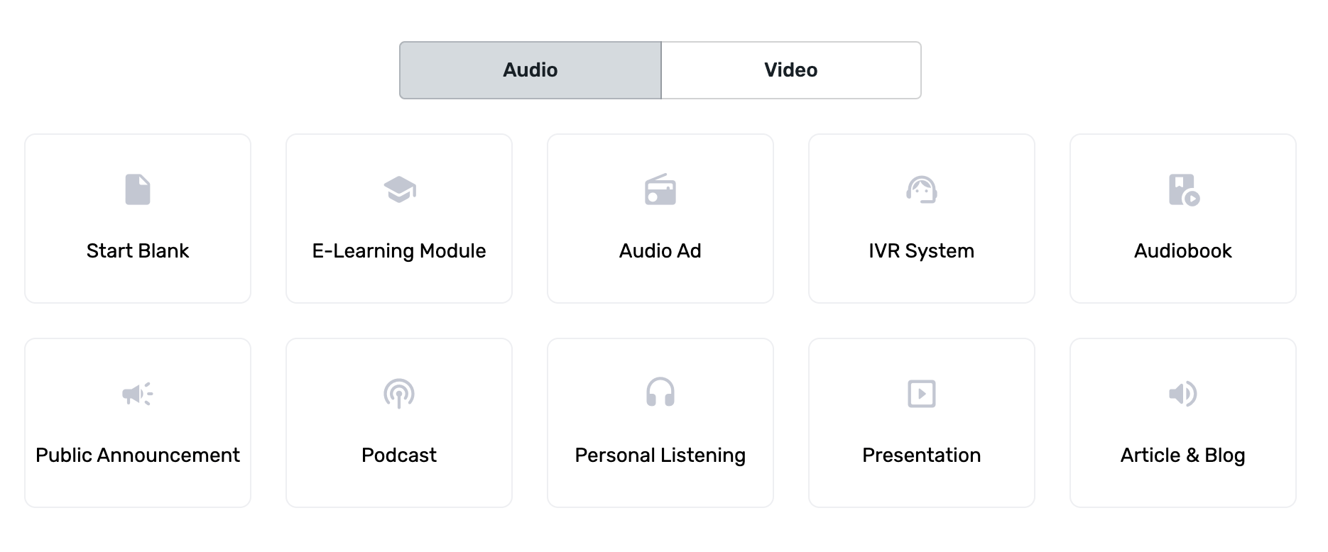 Murf AI Audio Project Type Options