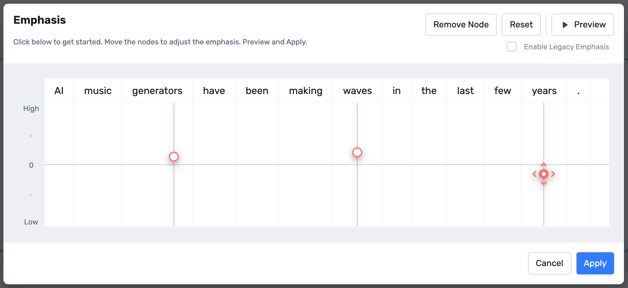 Screenshot of Murf AI's emphasis tool