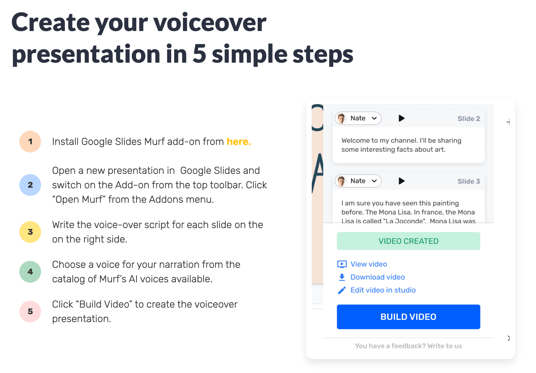 How to use the Murf AI and Google Slides add on